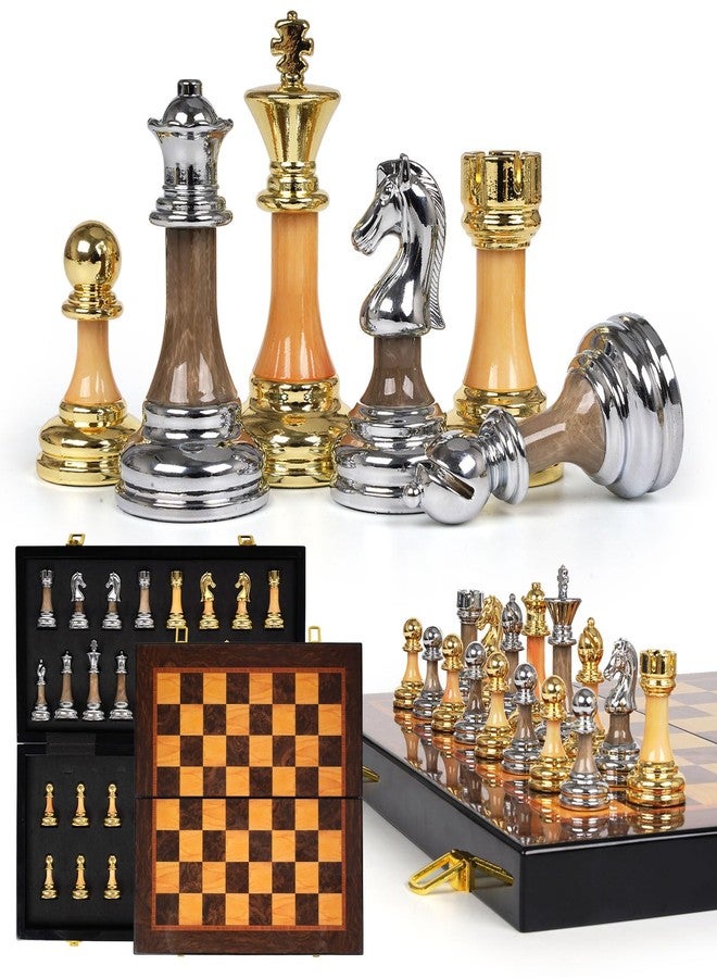Kvintes Luxury Large Metal & Acrylic Chess Set with Wooden Chess Board (17”) - Weighted Chess Pieces with 3.5” King, Foldable Tournament Chess Set for Adults and Kids, Professional Chess Game Set - Image 1